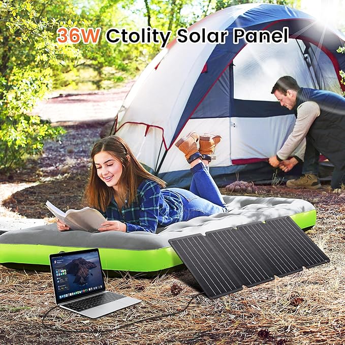 36W Portable Solar Panel, EFTE Foldable Solar Panel Charger IP65 Waterproof with 2 Outputs (USB-A Type-C) for Camping Hiking RV Outdoor Compatible with Mobile Phones Power Bank Camping Lamps