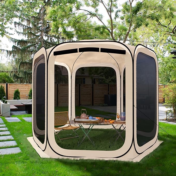 HOOYEAH Pop-up Screen House, Portable Canopy Tent Instant Shelter with Carry Bag for Patio, Backyard, Garden and Outdoor Activities, 10x10