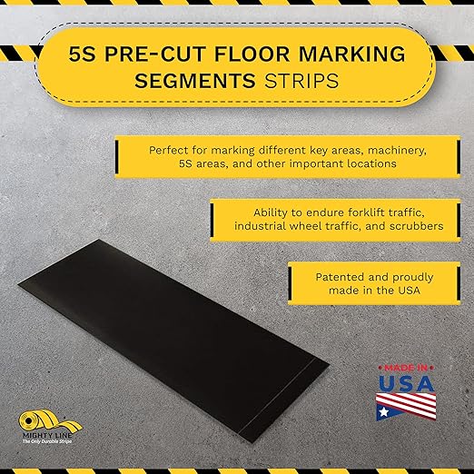 Mighty Line Floor Marking Tape Strips for Safety, Caution, Warning, Heavy-Duty, Peel and Stick, Adhesive, Industrial Quality, Black, 3" by 10"