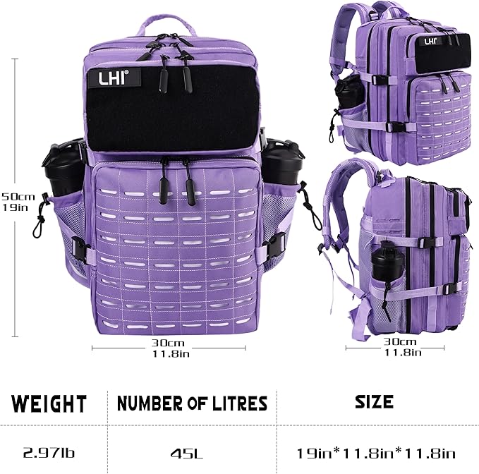 LHI Tactical Military Backpack for Men 25L/45L Large Molle Army Assault Pack 3 Day Hiking Rucksack With Bottle Holder