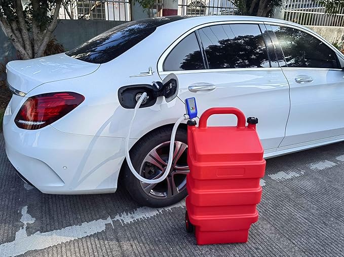 16 Gallon Portable Fuel Caddy Tank with 2.8GPM Automatic Fuel Transfer Pump, 12V / 4AA Battery Powered, Extra Long Hose, Portable Liquid Pump for Gasoline Diesel Fuel & DEF/Urea Liquid