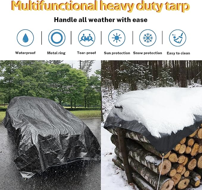 TARPAL tarps Heavy Duty Waterproof 20x30ft Black tarp 14mil Heavy Duty tarp，Water and UV Protection,for Outdoor Furniture Covers Waterproof,Awnings,Roofs,Tents,Pool Cover,Shade Cloth for Garden