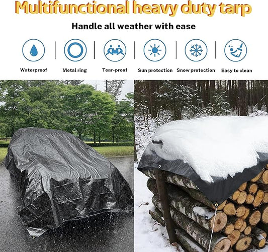 TARPAL tarps Heavy Duty Waterproof 6x8ft Black tarp 14mil Heavy Duty tarp，Water and UV Protection,for Outdoor Furniture Covers Waterproof,Awnings,Roofs,Tents,Pool Cover,Shade Cloth for Garden
