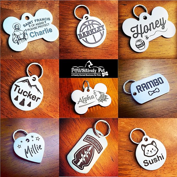 Stainless Steel Custom DEEP Engraved Pet ID Tags Personalized Front/Back Dog Tags for Dogs and Cats - XS Round 7/8"x1" (1-Side Engraving)