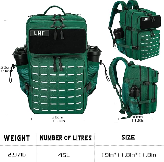 LHI Tactical Military Backpack for Men 25L/45L Large Molle Army Assault Pack 3 Day Hiking Rucksack With Bottle Holder
