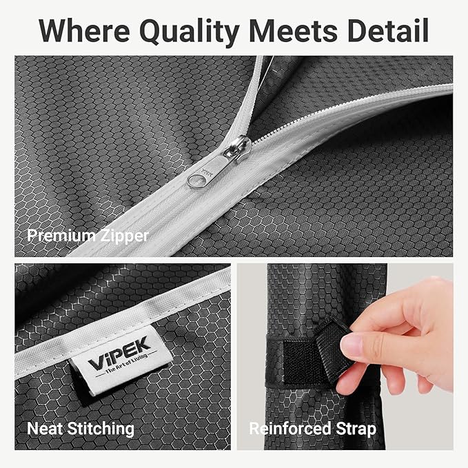 VIPEK R2C Heavy Duty Rolling Garment Rack with Cover, Portable Closets with Double Rods & Lockable Wheels, Covered Clothing Rack for Hanging Clothes, Black Rack with Black Upgarded Polyester Cover