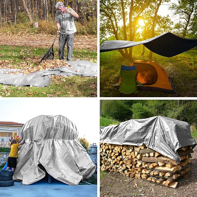 Tarp 12x16 Feet 14 Mil Heavy Duty Waterproof Tarp, Large Multipurpose Cover with Brass Grommets and Reinforced Edges, UV Resistant Thick Poly Tarps for Outdoor Camping Tent Pool Car