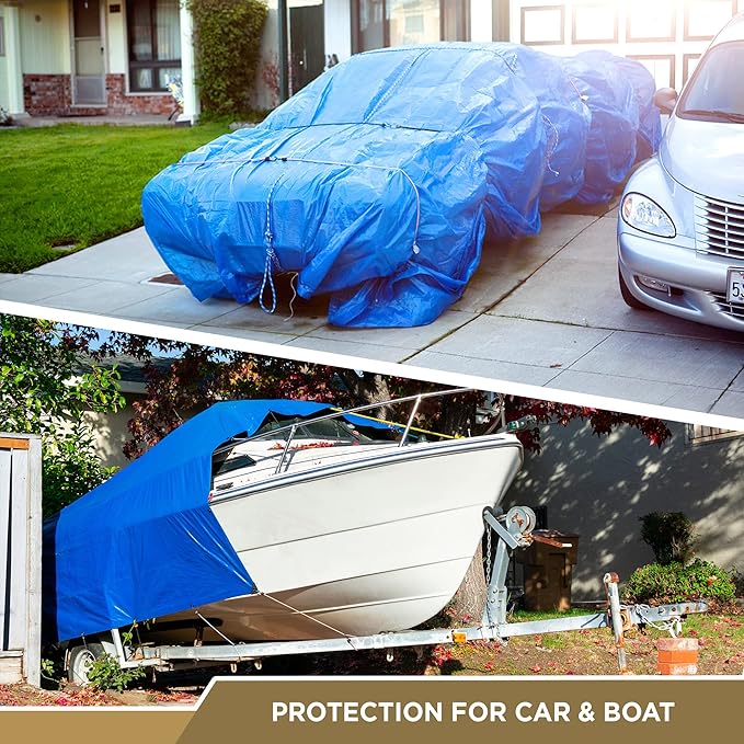 ATERET Multi-Purpose Blue Tarp Cover I Waterproof, 5-Mil Thick Plastic Poly with Grommets Eyes for Secured Tie Down I Great Idea Use for Roof, Camping, Patio, Canopy, Boat, Tent & Camping (20' x 25')