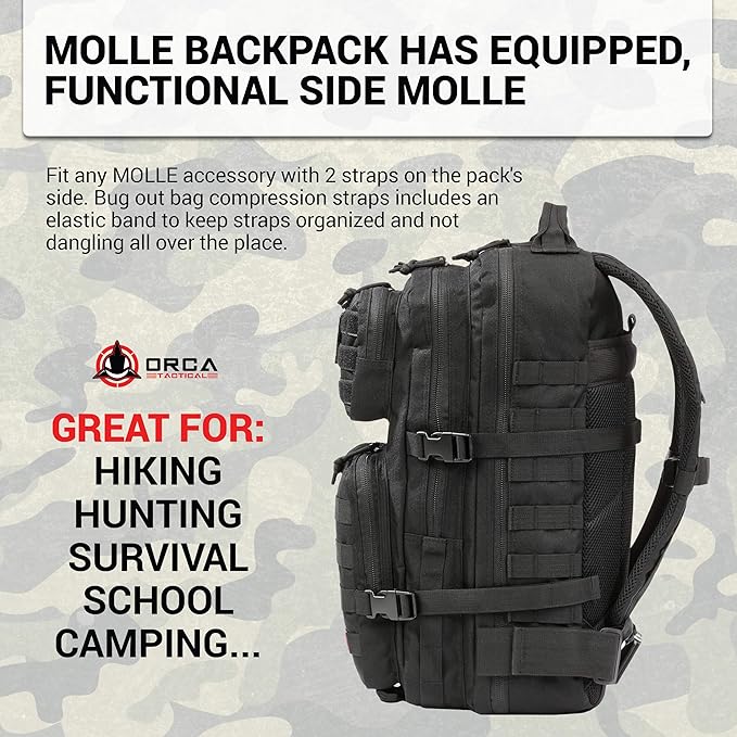 Orca Tactical Backpack 40L Large Military 1 to 3 Day Molle Assault Pack Rucksack Army Bag