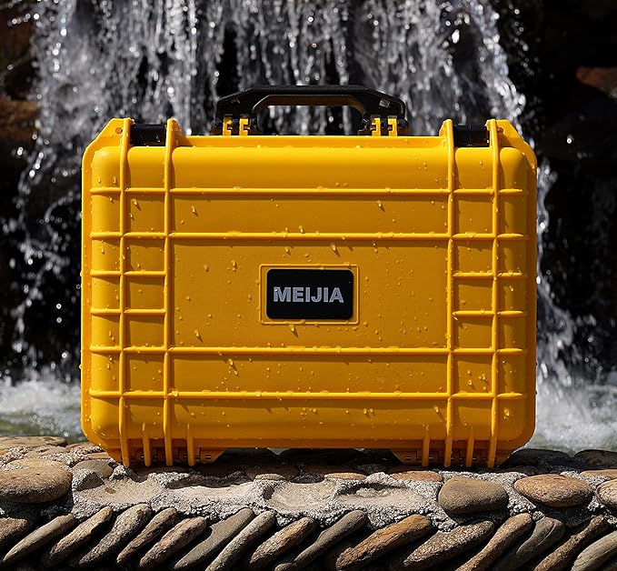 MEIJIA Portable All Weather Waterproof Protective Case,Hard Case,Camera Case With Customized Fit Foam,Fit Use of Drones,Camera,Equipments,Pistols,13.35 x11.63x5.98inches (Yellow)