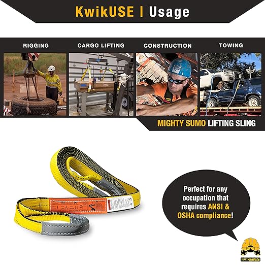 KwikSafety - Charlotte, NC - Mighty Sumo 2”x 4’ Poly Web Sling Lifting Strap Construction ASME OSHA / 6400lbs Vertical 5100lbs Choker 12800lbs Basket/Rigging Moving Towing Hoisting Gear