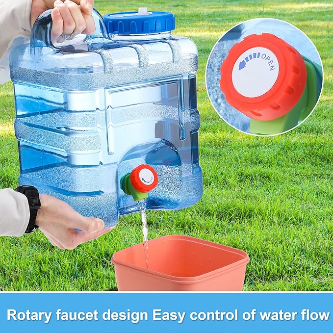2 Pcs 2.6 Gallon Camping Water Container Storage Portable Camping Water Tank Jug with Spigot Faucet No Leakage Thick Liquid Dispenser Carrier for Emergency Outdoor Hiking Picnic Vehicle