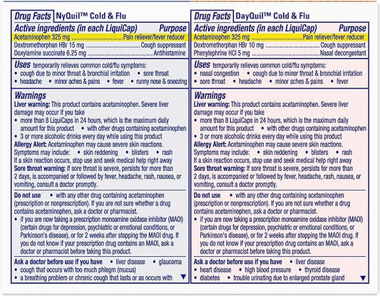 Vicks DayQuil & NyQuil Co-Pack, Cold & Flu Medicine, Powerful Multi-Symptom Daytime & Nighttime Relief for Headache, Fever, Sore Throat, Minor Aches & Pains, & Cough, 72ct
