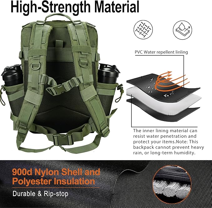 LHI Tactical Military Backpack for Men 25L/45L Large Molle Army Assault Pack 3 Day Hiking Rucksack With Bottle Holder