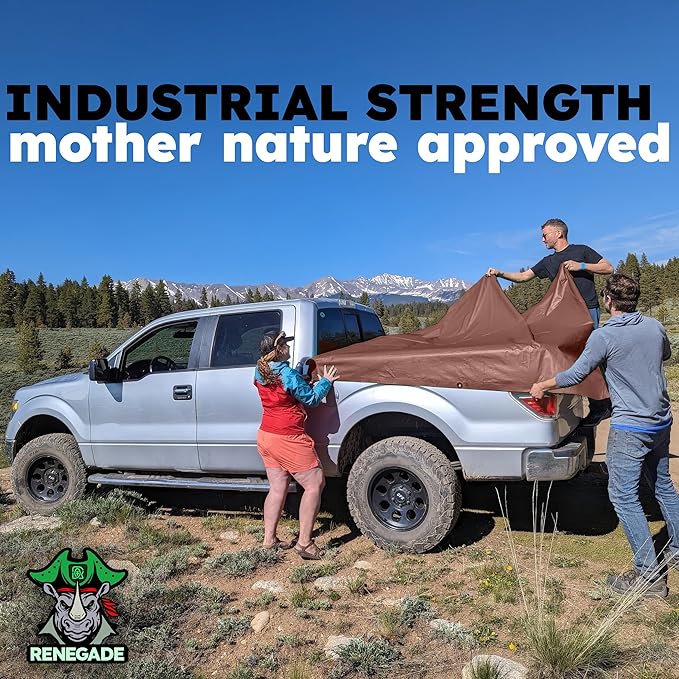 RENEGADE Industrial Tarp 12x9 ft Brown – Heavy Duty, Waterproof, UV-Resistant, PFAS-Free – Durable Tarp for Jobsite Coverage, Construction, Farming & Shelter Use