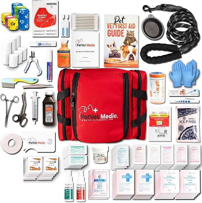 Cat & Dog First Aid Kit - Dog Emergency Kit, Health Supplies & Wound Care -with Thermometer, Bandages for Wounds - Essentials, Travel Bag (Large)