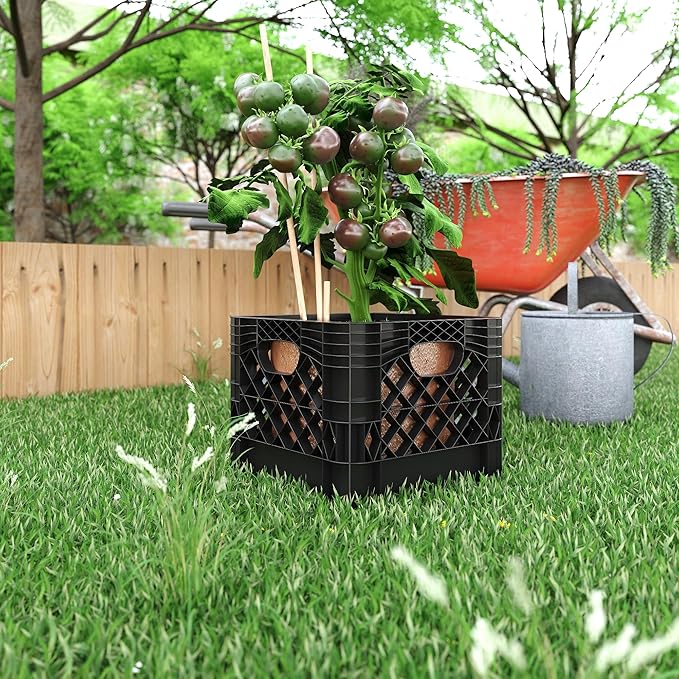 13 in. x 13 in. x 11 in. Heavy-Duty Black 16 Qt Milk Crate | 2 Pack | Stackable Storage Container with Handles