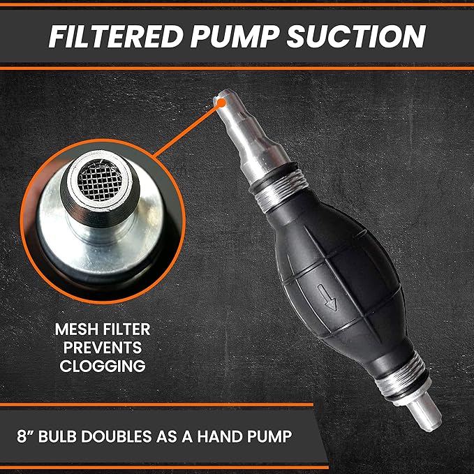 GasTapper Fuel Transfer Pump - Gas Siphon Pro Pump for Gasoline, Oil, Diesel, Water, Liquid, Fluid - Portable Hand Gas Pump Includes Brass Tip Weight, 9 Ft Hose and Pinch Clip - 3.5 Gls/Min