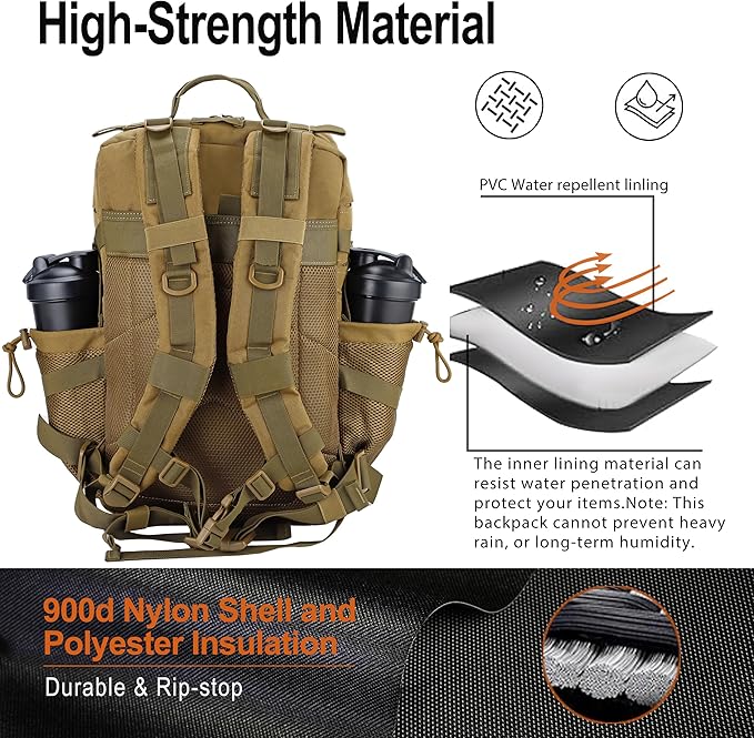 LHI Tactical Military Backpack for Men 25L/45L Large Molle Army Assault Pack 3 Day Hiking Rucksack With Bottle Holder