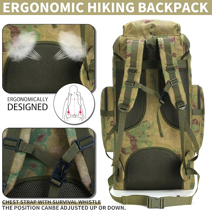 Hiking Backpack for Men 70L/100L Camping Backpack Military Rucksack Molle 3 Days Assault Pack for Climbing