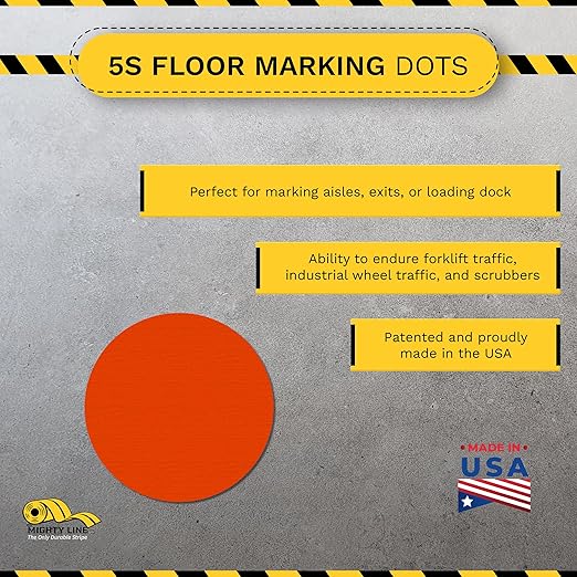 Mighty Line 3.75" Solid Dot Shaped Floor Marking Tape for Safety, Caution, Warning, Heavy-Duty, Peel and Stick, Adhesive Circle Spots, Industrial Quality, Orange, Pack of 100