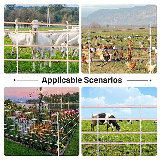 50 Pack Electric Fence Posts, 48 Inch Plastic Step in Fence Post, Temporary Fence Posts for Farm Protection and Livestock, White
