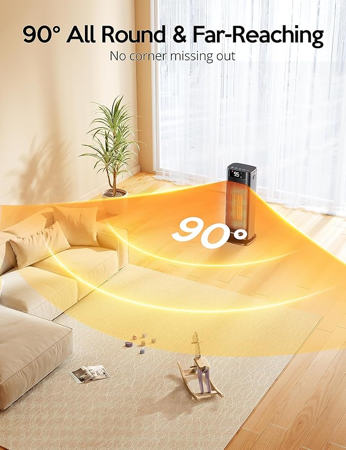 VAGKRI Space Heater, 1500W Portable Electric Heater with Thermostat, Remote, 3 Modes, Timer, Oscillating, Overheating & Tip-Over Protection, Fast Ceramic Heater for Bedroom Office Garage Indoor Use