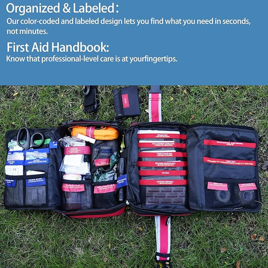 401 Piece First Aid Kit with Chest Seals -Labeled, Expandable & Mountable, Emergency Medical Kit for Home, Car, Camping & Outdoor, Waterproof Trauma Kits with Labeled Compartments