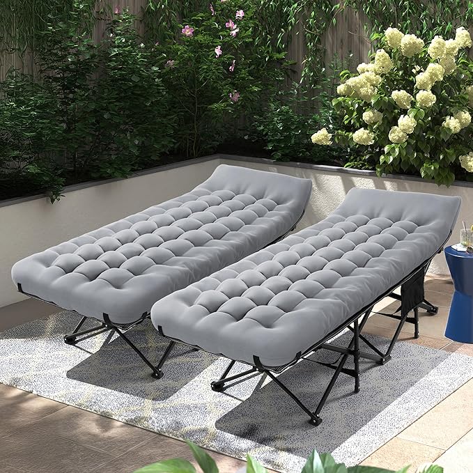 JEAREY 2-Piece Folding Camping Cot, Heavy Duty Camping Cots for Adults with Mattress, 1200D Double Layer Oxford Portable Folding Cot Bed with Carry Bag for Guest, Travel, Hiking, Light Gray