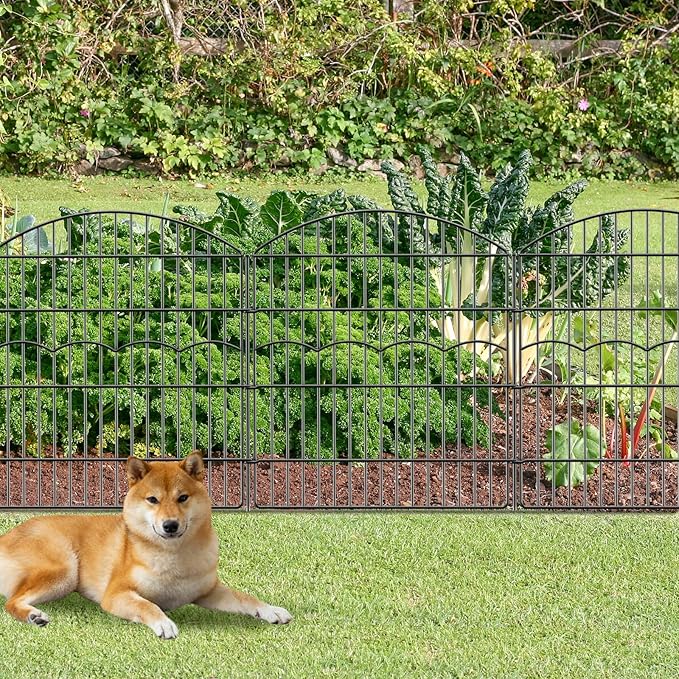 Decorative Garden Fence 6 Panels 6 Panels 13.4 ft (L)×32in (H) Metal Garden Fences, No Dig Animal Barrier Fencing Rustproof Wire Border Temporary Dog Fence Outdoor for Patio Backyard Lawn - No Door