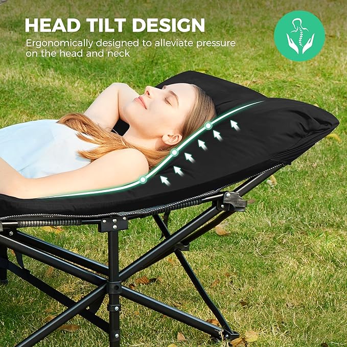 JEAREY 2-Piece Folding Camping Cot for Sleeping, Heavy Duty Camping Cots for Adults with Mattress, 1200D Double Layer Oxford Portable Folding Cot with Carry Bag for Guest, Travel, Hiking, Black