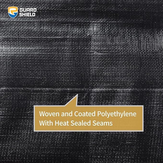 GUARD SHIELD Heavy Duty Tarp 12x16 Feet Black Tarp Large Outdoor Tarps Waterproof with Grommets Cover 12mil