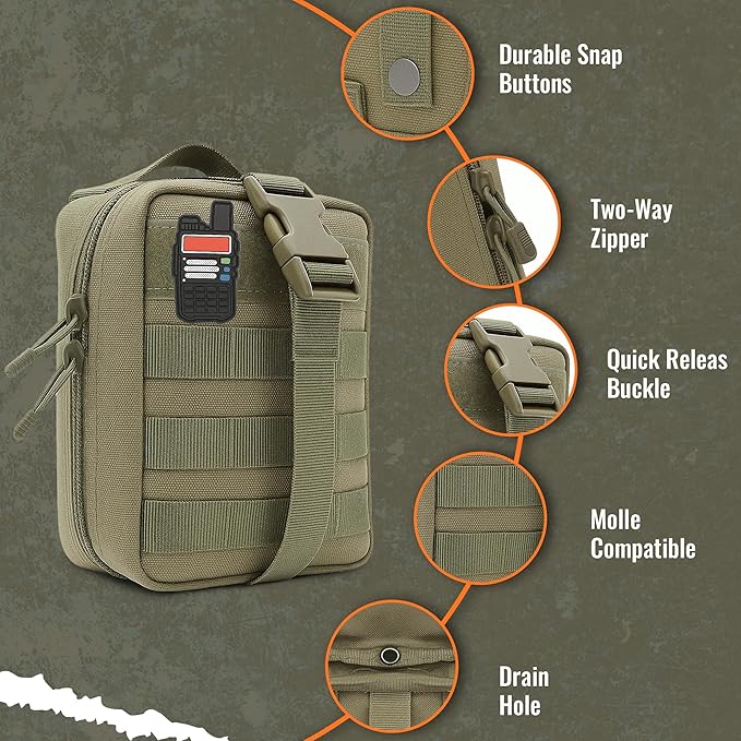 Ham Radio Go Bag in Green Color with Tear-Away Hook and Loop Back - Molle Compatible, Multi-Pocket Design for Radios, Cables, and Gear. Radio Bug Out Bag works as a Survival Radio Kit