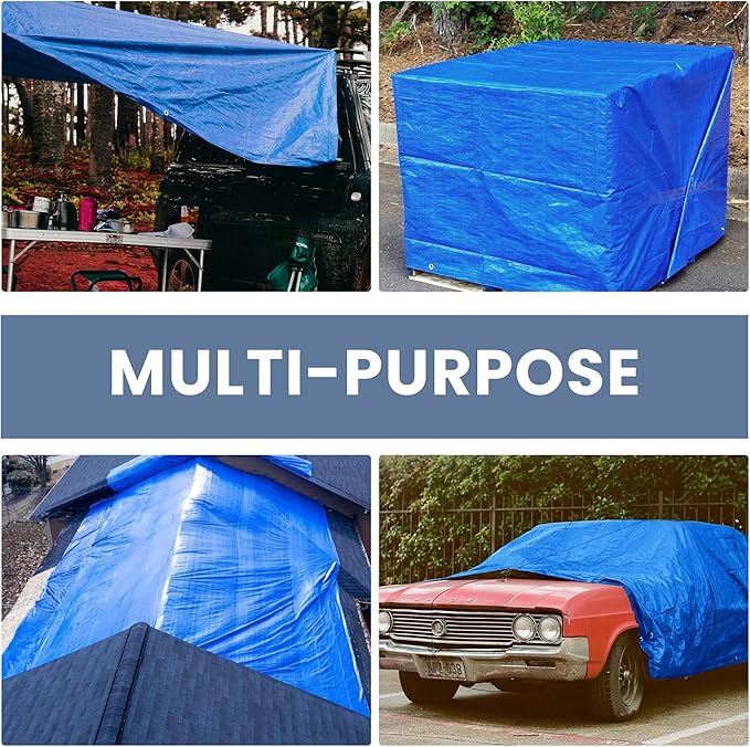 Tarp 6x8 Waterproof 7mil Blue/Black Multipurpose Tarps Uv Resistant Outdoor Tarp for Camping, Rooftops, Yards, Pools, Vehicles, Boats by-MVPNET