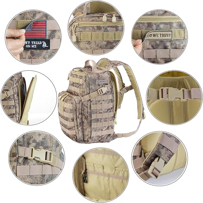 Tactical Military Camo Backpack 40L – Army Molle Assault Pack with Hydration Compartment, Multiple Pockets, Heavy Duty Bug Out Bag for Hiking, Camping, Survival, Outdoor Gear