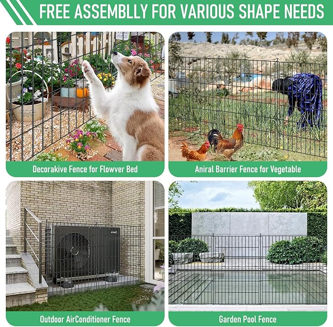 10 Panels Garden Fence Dog Fence Outdoor for Yard,24in H x 20ft L Rustproof Metal Fencing with Ground Stakes|No Dig Temporary Animal Proof Containment for Pets/Rabbits|Durable Patio Security Panels