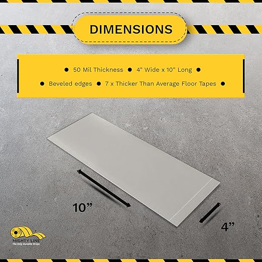 Mighty Line Floor Marking Tape Strips for Safety, Caution, Warning, Heavy-Duty, Peel and Stick, Adhesive, Industrial Quality, Grey, 4" by 10"