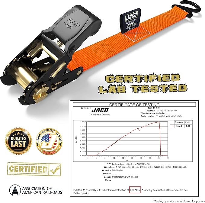JACO Ratchet Tie Down Straps - 1 inch x 15 ft (Pack of 4) | 1,823 lbs (Orange)