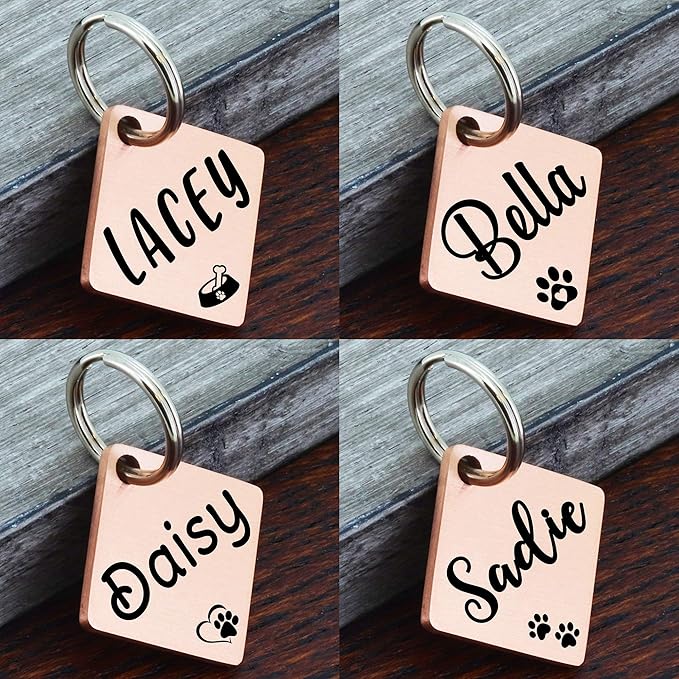 Ultra Joys Dog ID Tag, Custom Dog Tag Personalized Cat Tag, Pet ID Tag, Brushed Stainless Steel Diamond Dog Tag Rose Gold Medium