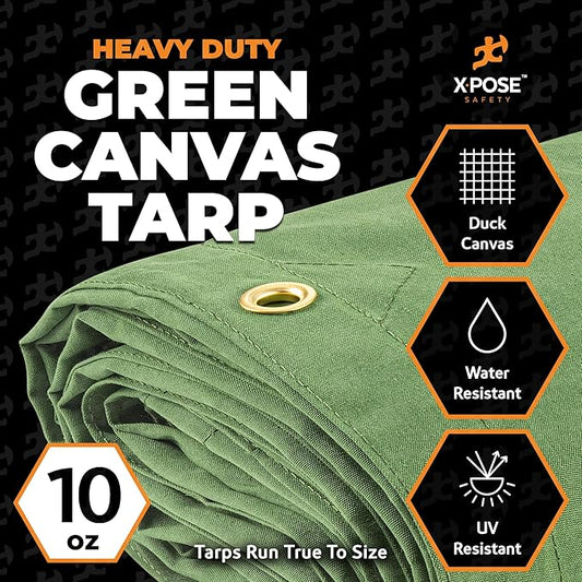 Xpose Safety 10oz Green Canvas Tarps 20' x 40' – Bulk Full Pallet (20 Packs) – Multipurpose Heavy Duty Water-Resistant Tarpaulin with Brass Grommets for Camping, Canopy & Equipment Protection