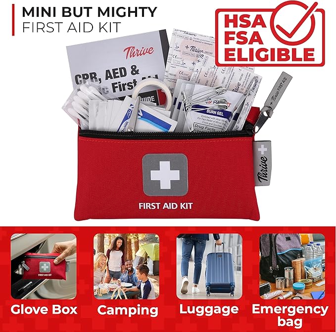 Thrive Mini First Aid Kit - Waterproof Rip-Stop Travel Med Kit, Compact Travel Essentials, 66-Piece Set