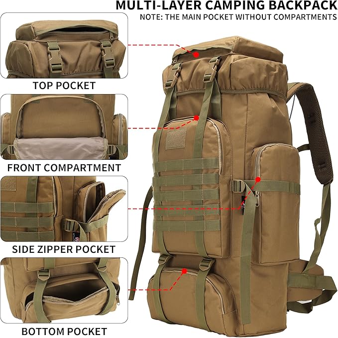 Hiking Backpack for Men 70L/100L Camping Backpack Military Rucksack Molle 3 Days Assault Pack for Climbing