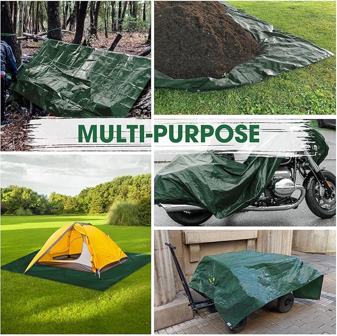 Heavy Duty Double-Sided Waterproof Poly Tarp 20x30 Feet 8mil Thick Polyethylene Tarps, Perfect for Outdoor Use, Plastic Cover & Mat for Tent Camping Storage Boat Bikes Vehicles