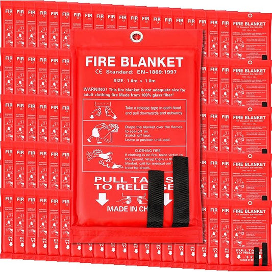 Macarrie 100 Pack Fire Blankets 39” x 39” Fire Blanket Emergency for Home and Kitchen Extinguisher Blankets Fiberglass Suppression Blanket Safety Fireproof Survival for Car Office Warehouse (Red)
