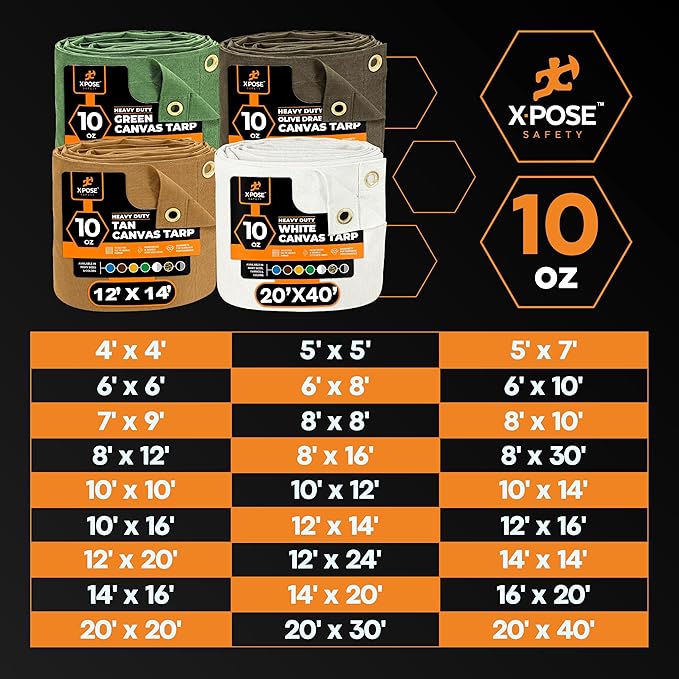 Xpose Safety Canvas Tarp - 10oz White Canvas Tarps Heavy Duty Water Resistant with Brass Grommets- Multipurpose Outdoor Tarpaulin for Camping, Canopy, Trailer, Equipment Cover 20' x 30'