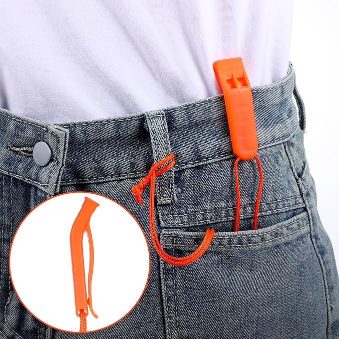 Sibba Emergency Whistles 10 PCS Super Loud Survival Safety Whistles with Reflective Lanyard 120dB Orange Plastic Whistle for Life Vest Kayak Hiking Camping Outdoor Emergency Signaling Lifeguard