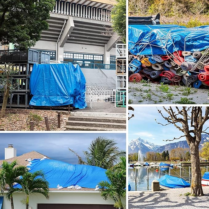 Blue Tarp, Tarps Heavy Duty Waterproof 16x16, Waterproof Plastic Poly 16 Mil Thick Tarpaulin with Metal Grommets Every 19.5 Inches - Emergency Rain Shelter, Outdoor Cover, and Camping Use