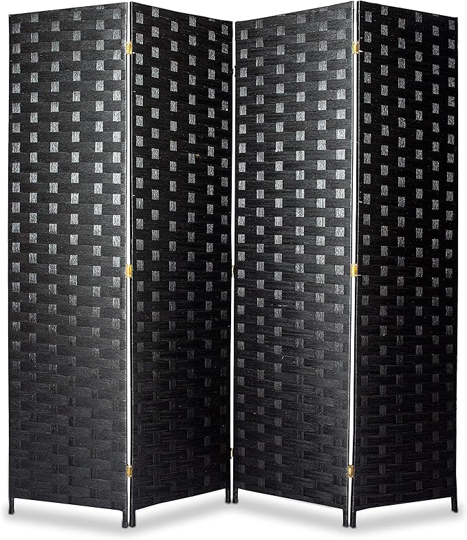 SereneLife Woven Fiber Room Divider - 4-Panel Portable Lightweight Freestanding Indoor Foldable Decorative Partition, Screen Separator, Better Folding Privacy, Dressing Area, Porch, Office