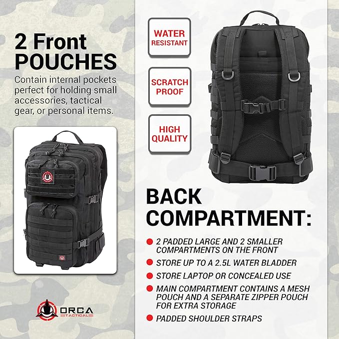 Orca Tactical Backpack 40L Large Military 1 to 3 Day Molle Assault Pack Rucksack Army Bag
