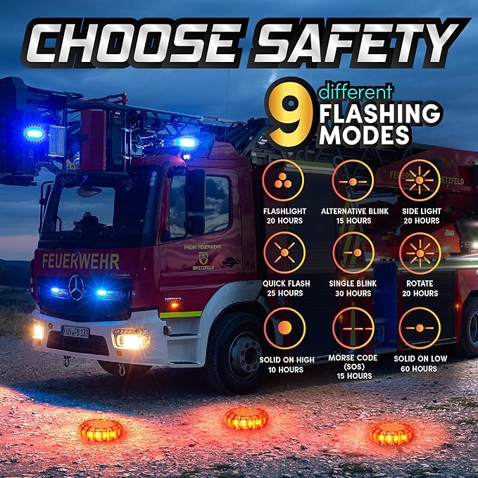 MARCALA Emergency Flares for Cars 12-Pack | Roadside Emergency Car Kit with Flares | Roadside Safety Discs | LED Safety Flare Emergency Lights | Complete Safety Disc Kit | Seen from a Mile Away
